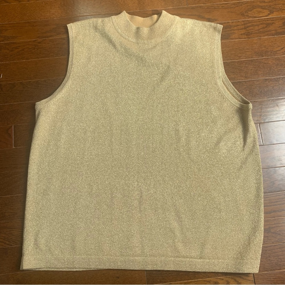Vintage Mango Gold Knit Mock Neck Sleeveless Sweater